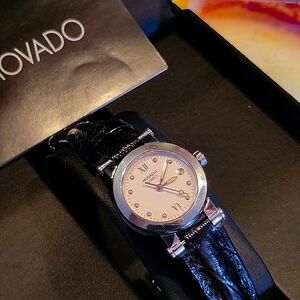 Movado Silver Dial with Black Leather Strap